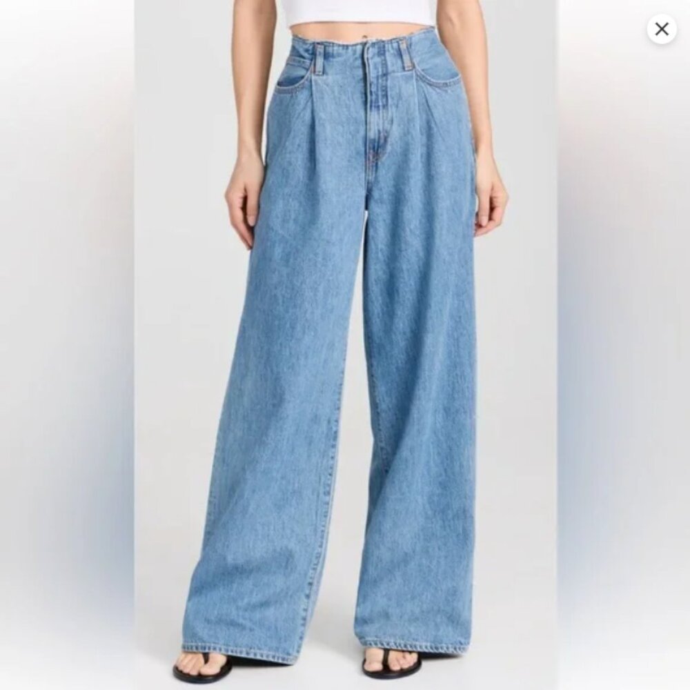 NWT SLVRLAKE Taylor Wide Pleated High-Rise blue jeans 25
